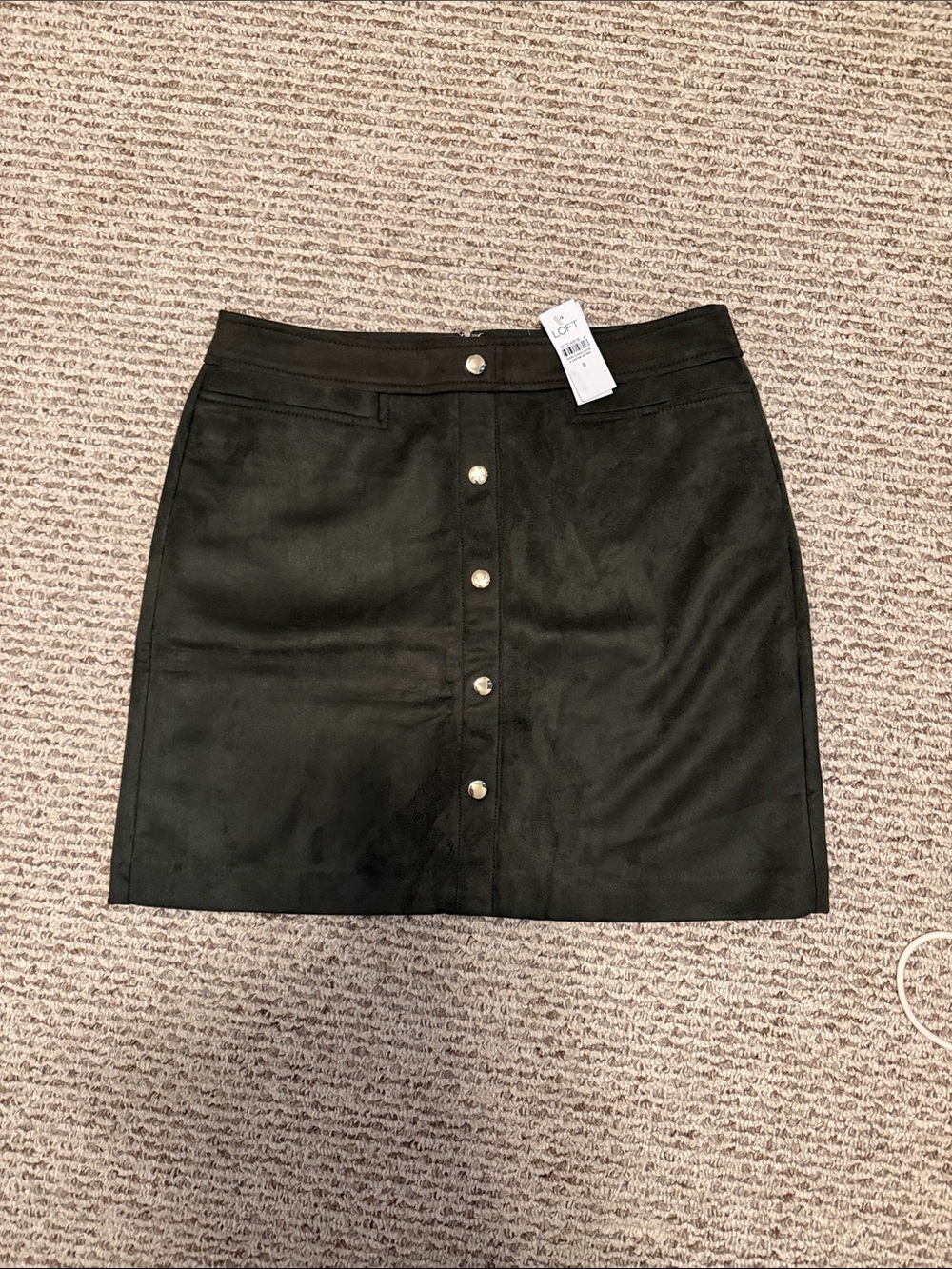 LOFT Hunter Green Faux-Suede Button-Front Mini Skirt
